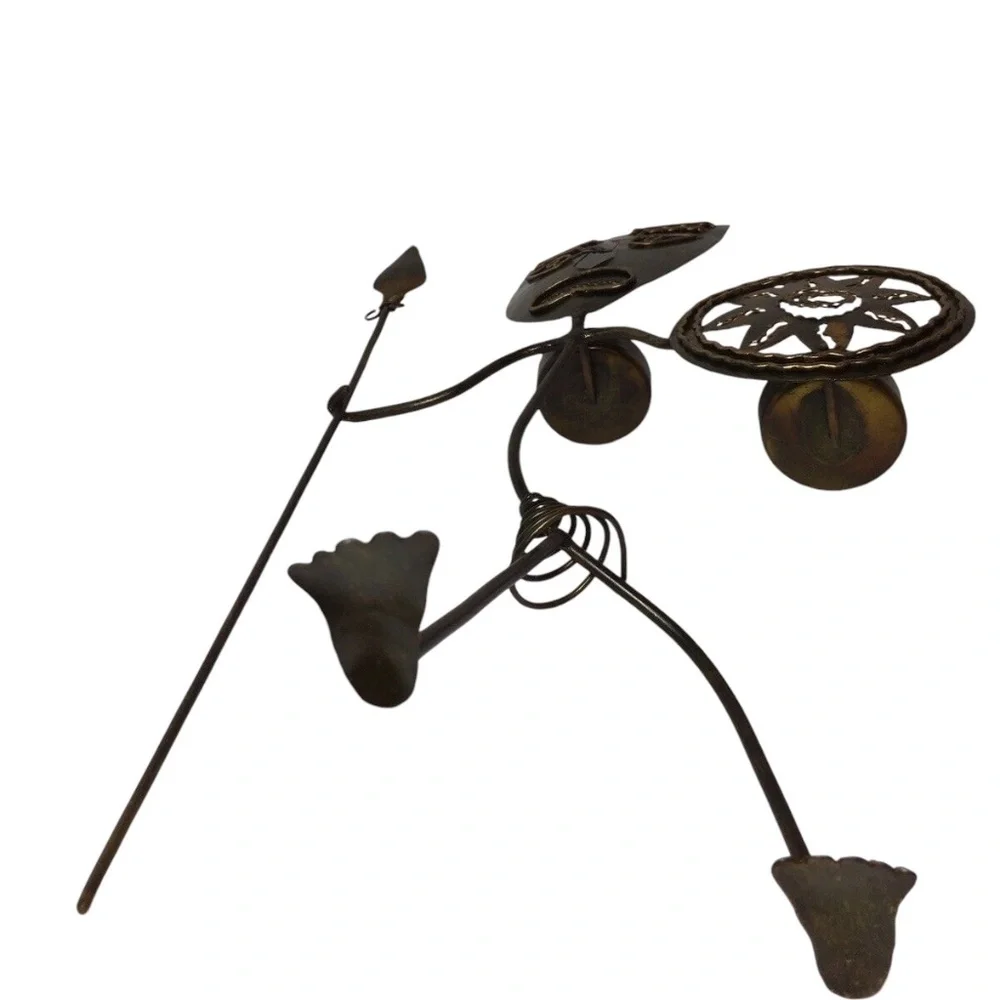 NWOT‎ Metal Crafted Tea Light Votives Spear Shield Tribal Figure Incense Holder